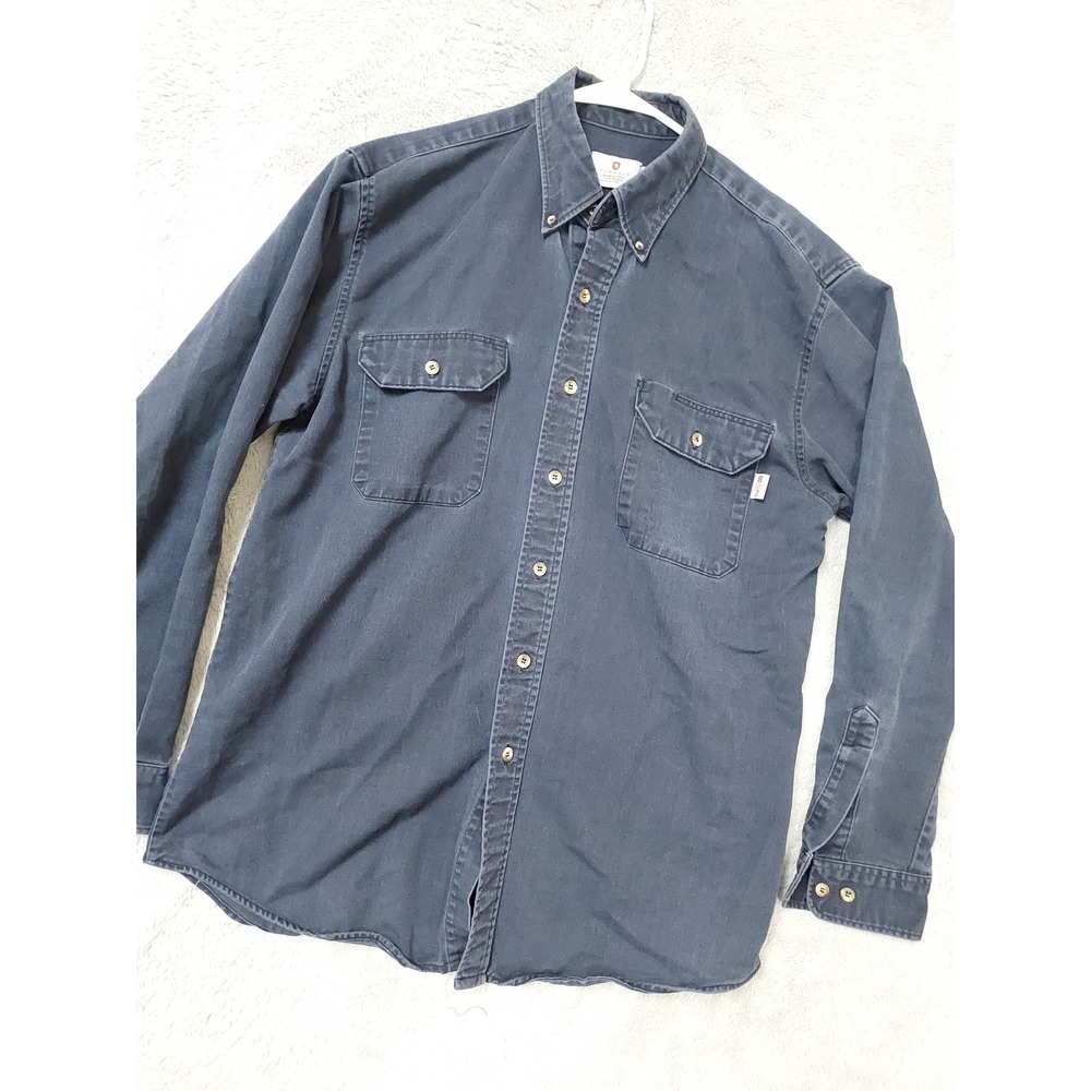 Tyndale FR Shirt Men Large Flame Resistant Workwear Navy Blue Welder Outdoor L